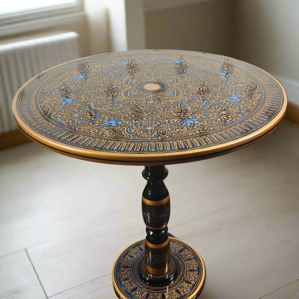 Lacquer Art Coffee Table Golden Black 18 Inches