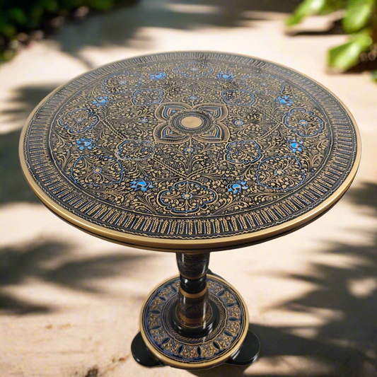 Lacquer Art Coffee Table Golden Black 18 Inches