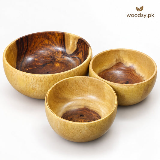 Sheesham Wood Nesting Bowl Set – Pack of 3 | Single-Piece Solid Wood, No Joint Construction