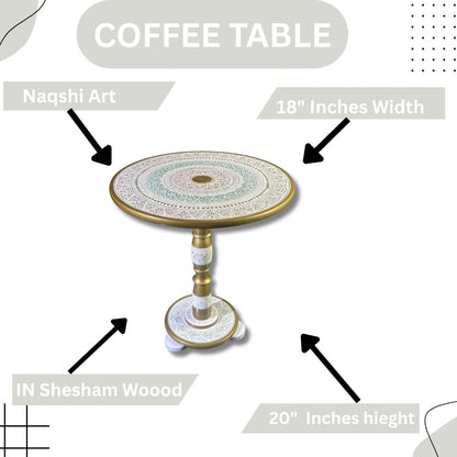 White & Gold Luxury Coffee Table – 18" Round Top, 20" Height | Handcrafted Royal Accent Table