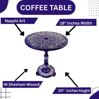 Elegant Blue & White Art Coffee Table – 18" Round Top, 20" Height | Handcrafted Lacquer Accent Table