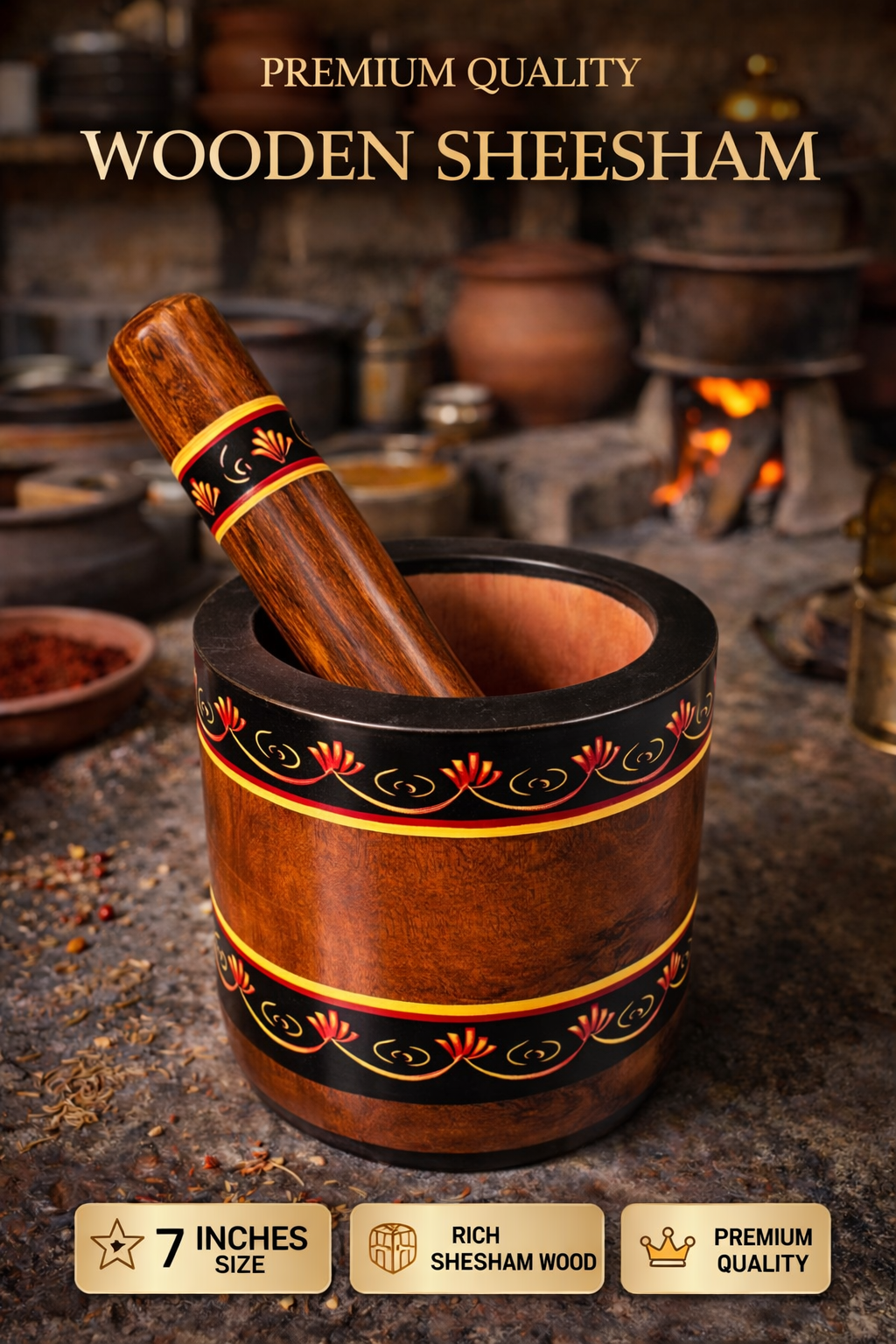 Handcrafted Shesham Wooden Pestle – Kitchen Grinding Tool