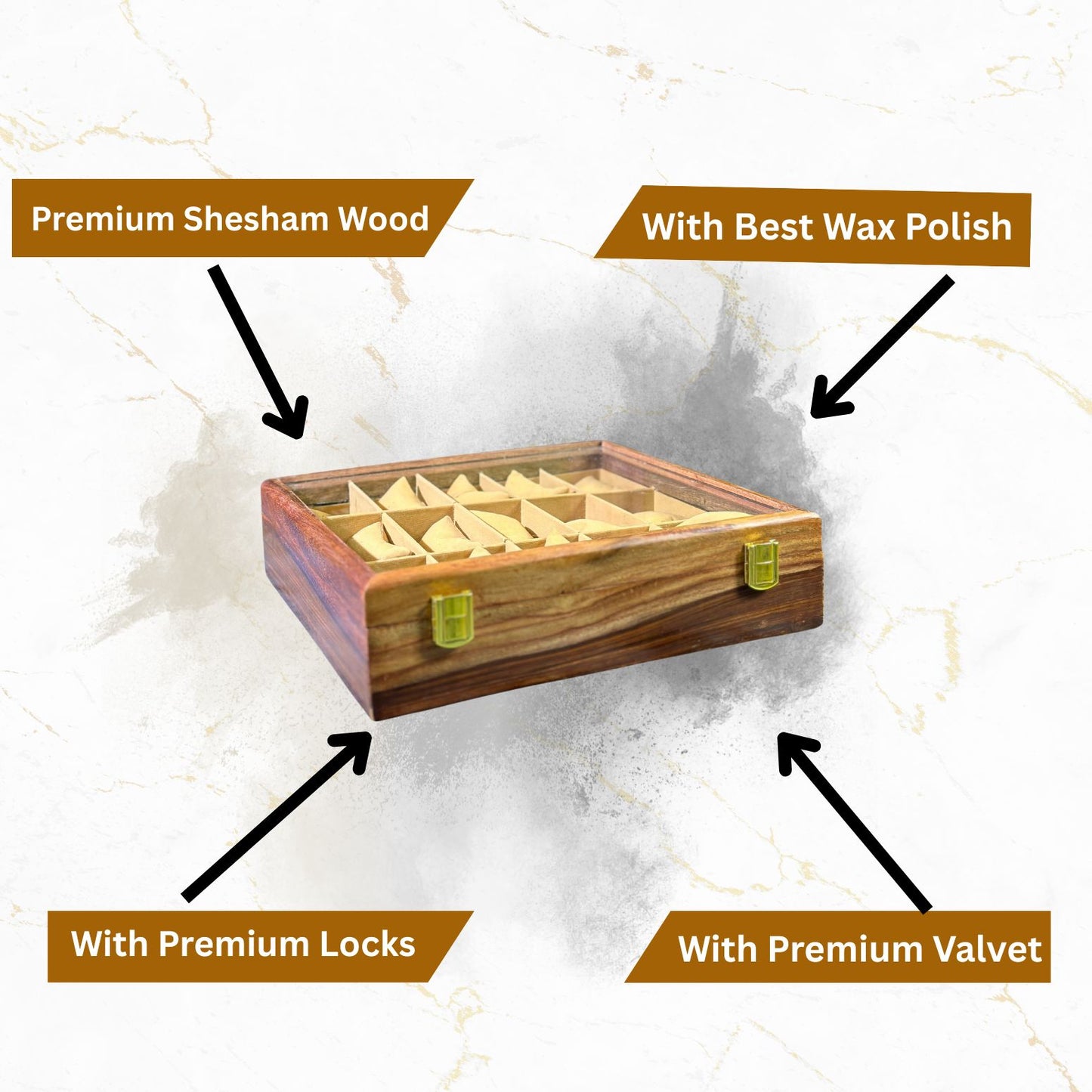 Premium Handmade Wooden Watch Box – 15 Slot Organizer with Glass Display Lid