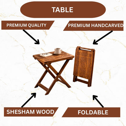 Hand-Carved Wooden Table – 12" x 18" Premium Solid Wood with Elegant Craftsmanship