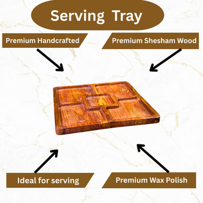 Wooden Dry Fruit Serving Tray – 12x12 Inch Square | 4-Partition Handcrafted Tray | Premium Snack & Sweet Organizer for Home & Gifting