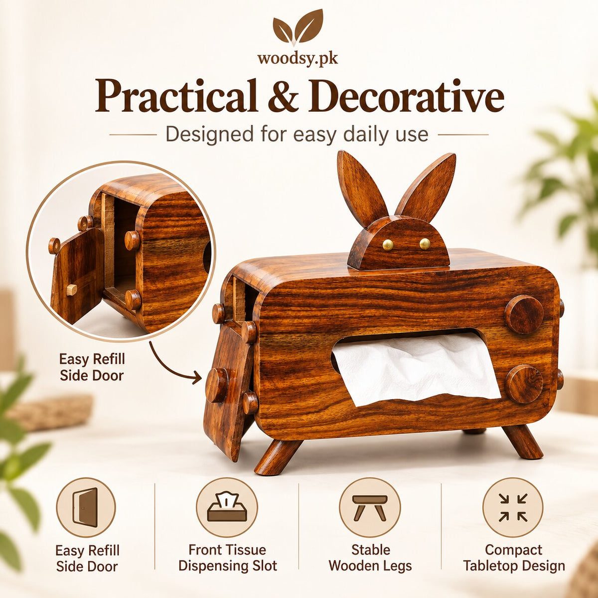 Sheesham Wood Rabbit Tissue Box – Decorative Wooden Tissue Box