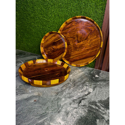 Handmade Wooden Plate – Tukri Design | Sheesham Wood | 12”, 10”, 8”