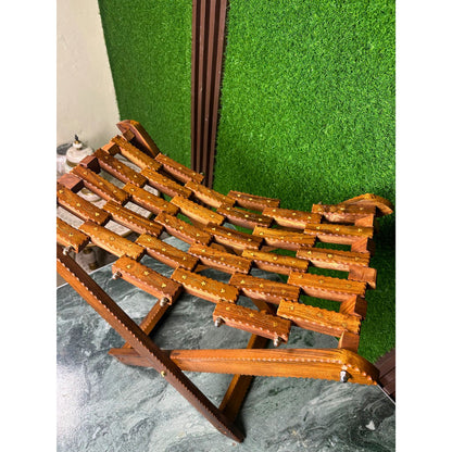 Handmade Foldable Wooden Tukri Shape Stool with Brass Work – Pure Sheesham Wood | 20” Height x 21” Length x 12” Width