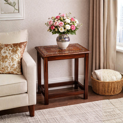 Premium Wooden Nesting Table Set of 4 – White Printed Sheesham Wood