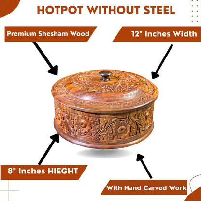 Handcrafted Wooden Carved Hotpot – Pure Wood Design – Size 12x8 Inches