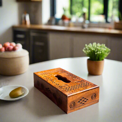 Elegant Handmade Wooden Tissue Box with Brass Accents – 6x11