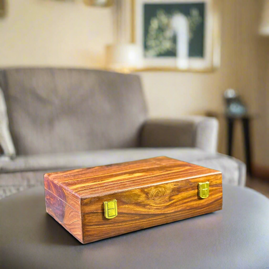 Handmade Wooden Watch Box – 10 Slot Organizer with Solid Wooden Lid
