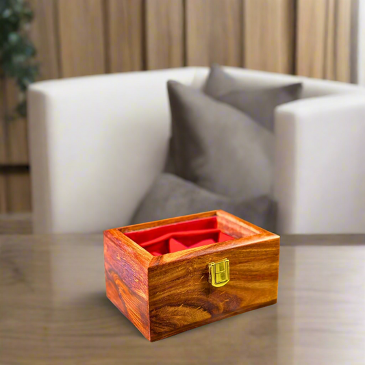 Premium Sheesham Wood Watch Box – 2 Slot Display Case with Glass Lid