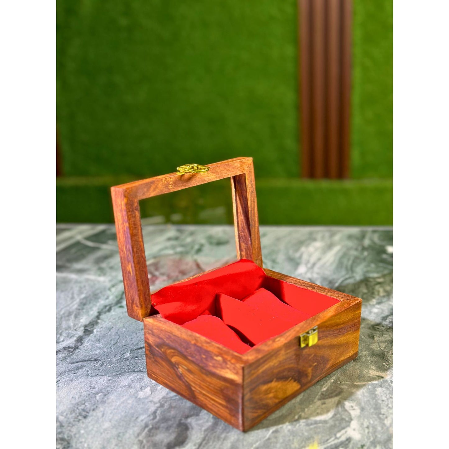 Premium Sheesham Wood Watch Box – 2 Slot Display Case with Glass Lid