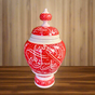 Wooden Kalma Jar – Red & White Naqshi Art in Sheesham Wood | Islamic Calligraphy Decor Piece
