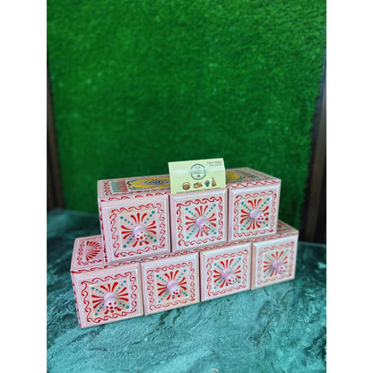 Hand-Painted Tea Pink Wooden Spice Box – 7 Portion Truck Art Design | Sheesham Wood Kitchen Organizer