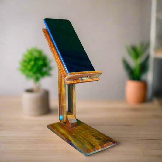 Handcrafted Sheesham Wood Mobile Stand – Elegant Handcarved Design for Desk & Home