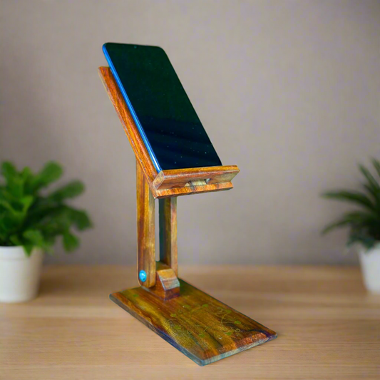 Wooden Mobile Stand with Brass Work – Elegant Handmade Design
