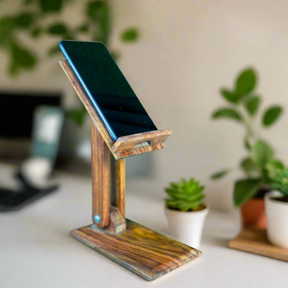 Wooden Mobile Stand – Handcarved Design in Natural Wood