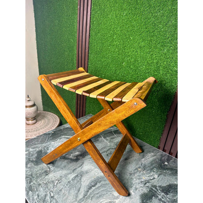 Handmade Foldable Wooden Stool – Natural Sheesham Wood Finish | 20” Height × 21” Length × 12” Width
