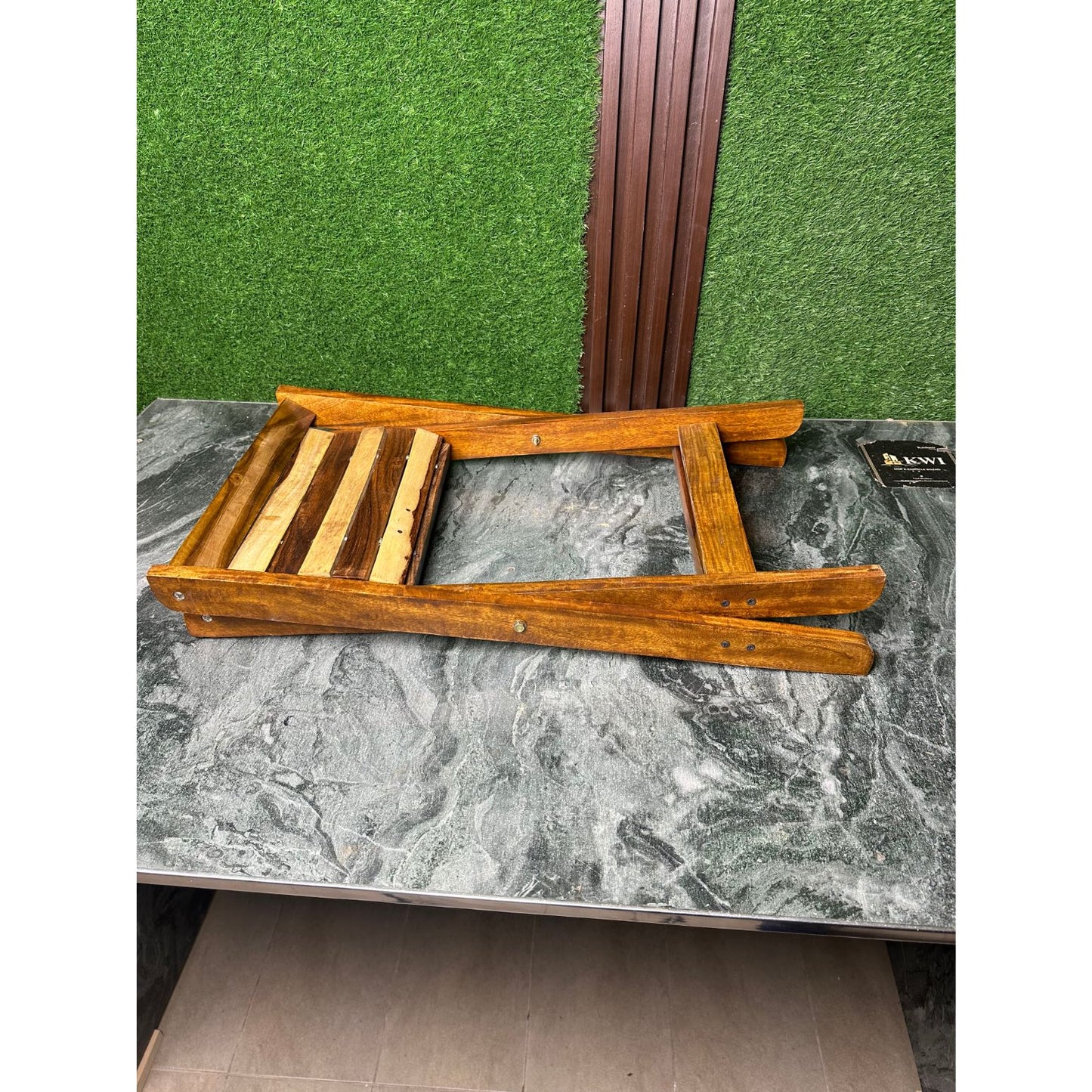 Handmade Foldable Wooden Stool – Natural Sheesham Wood Finish | 20” Height × 21” Length × 12” Width