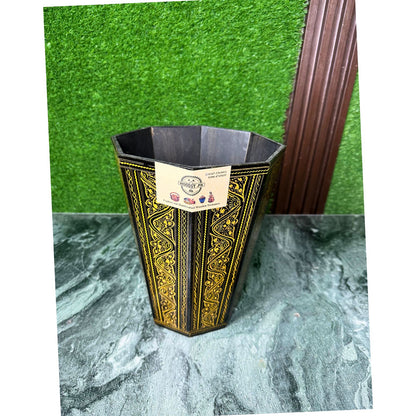 Handcrafted Wooden Dustbin – Yellow & Black Finish | Pure Sheesham Wood | 11” Height