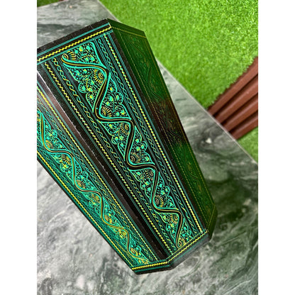 Handcrafted Wooden Dustbin – Green & Black Finish | Pure Sheesham Wood | 11” Height