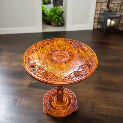 Wooden Handmade Coffee Table With Brass Work 18"