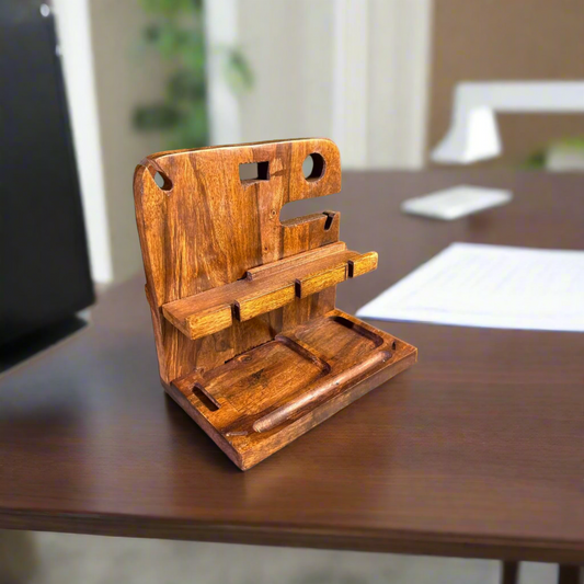 Wooden Personalized Desk organizer for Cell Phone, Tablet, Wallet, Gadgets, Watch, Keys, Accessories, Desk Organizer, Gifts for Men