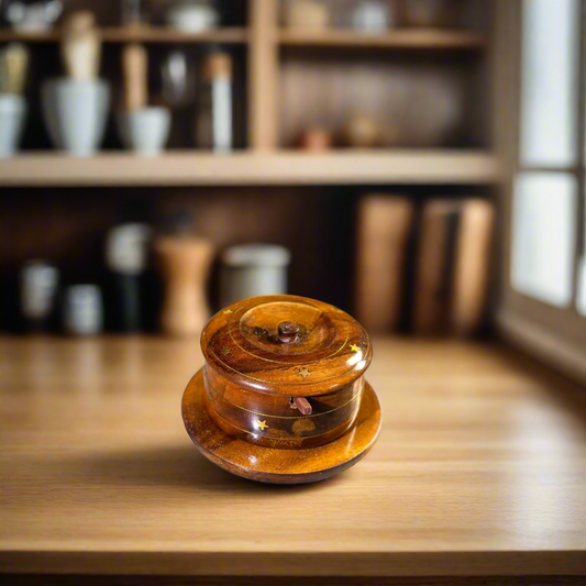 Handcrafted Wooden Sugar Pot with Brass Inlay & Spoon – Traditional Design