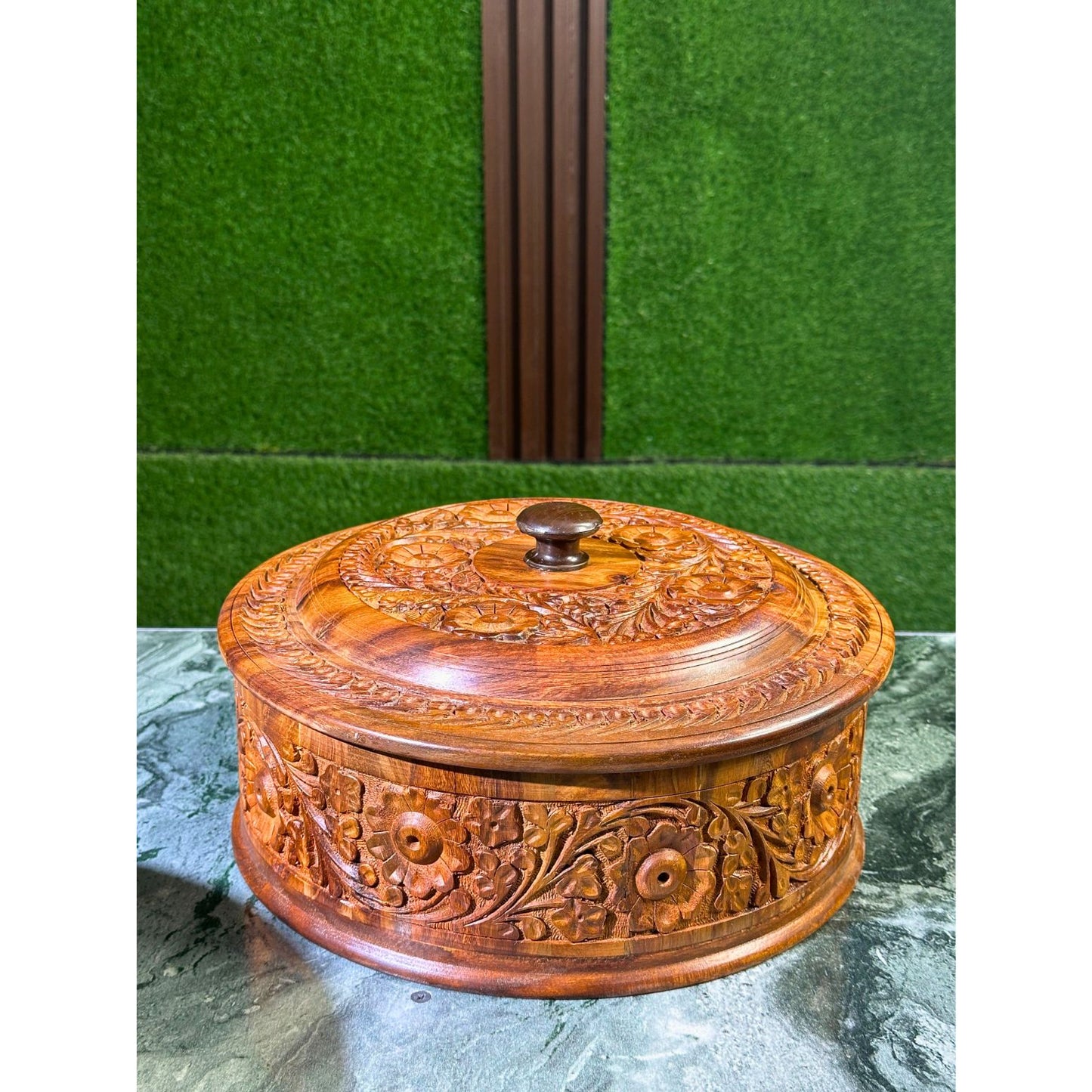 Handcrafted Wooden Carved Hotpot – Pure Wood Design – Size 12x8 Inches