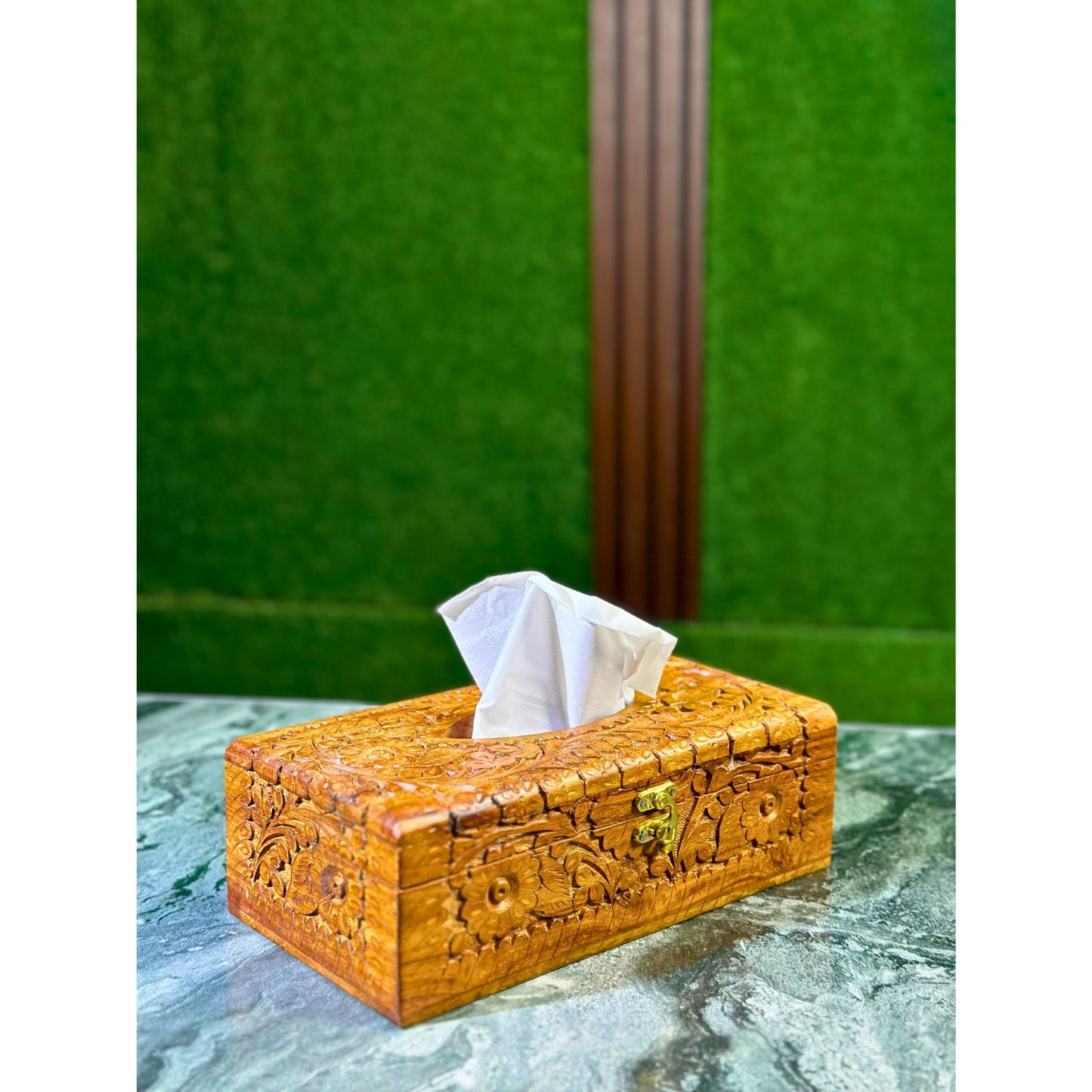 Artisan Hand-Carved Sheesham Wood Tissue Box – 6x11