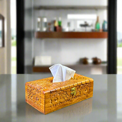 Artisan Hand-Carved Sheesham Wood Tissue Box – 6x11
