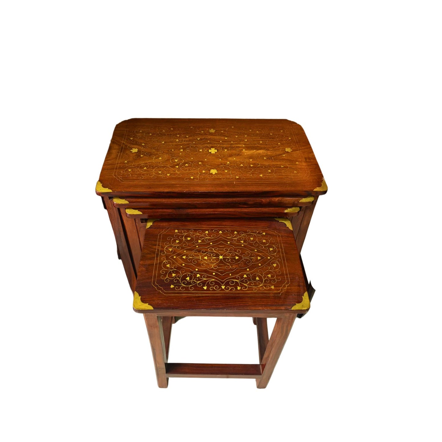Premium Quality Handmaded Nesting Tables set of 4 In shesham Wood With Premium Quality Brass Work
