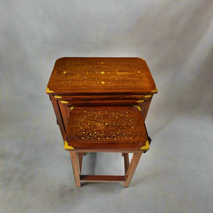 Premium Quality Handmaded Nesting Tables set of 4 In shesham Wood With Premium Quality Brass Work