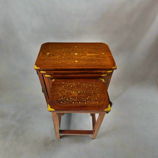 Premium Quality Handmaded Nesting Tables set of 4 In shesham Wood With Premium Quality Brass Work