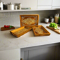 Set of 3 Handcrafted Wooden Serving Trays with White Print – Elegant Kitchen & Table Decor