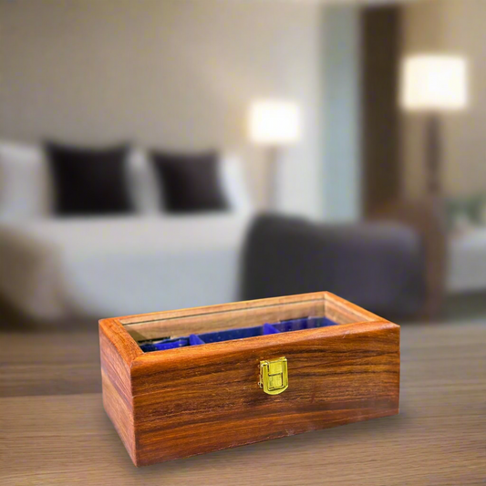 Handmade Sheesham Wood Watch Box – 3 Slot Organizer with Glass Display Lid