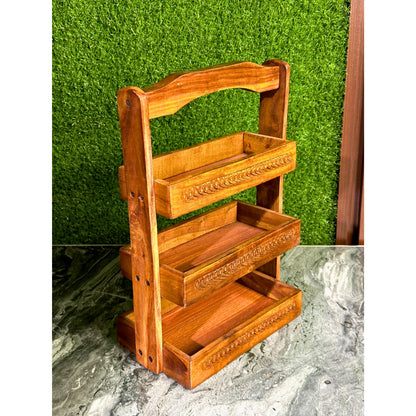 Wooden Spoon Stand | 3-Tier Chamach Rack | Utensil Organizer