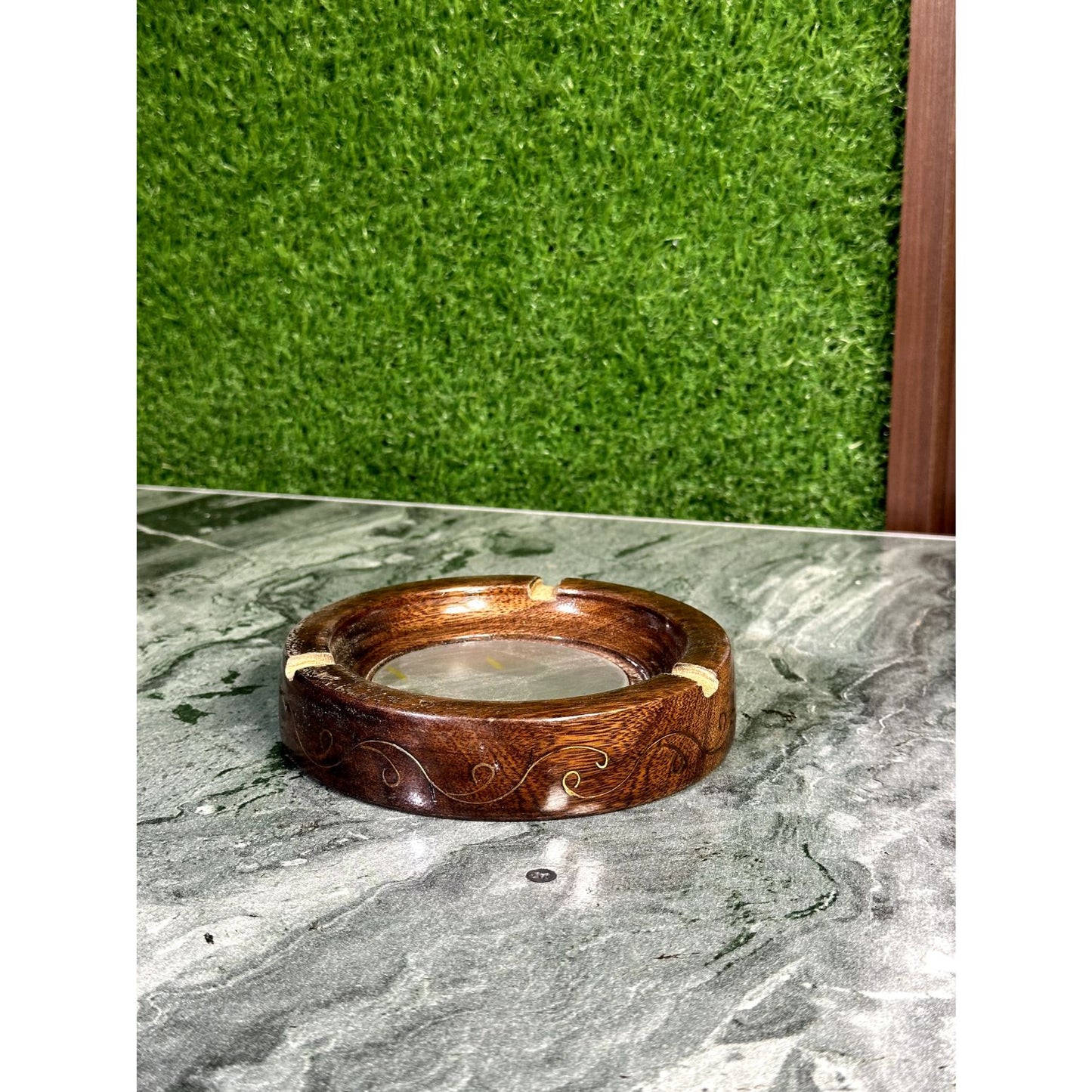 Wooden & Brass Round Ashtray – 6 Inches | Handmade Classic Design