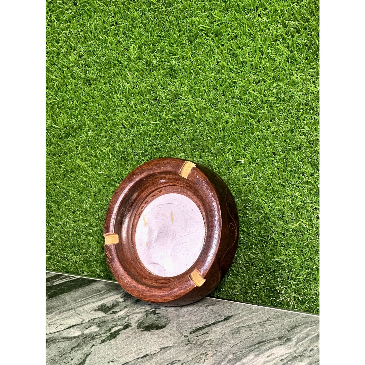 Wooden & Brass Round Ashtray – 6 Inches | Handmade Classic Design