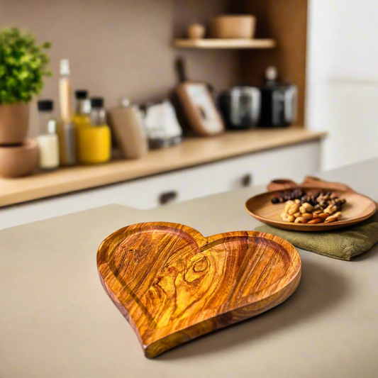 Premium Wooden Heart-Shaped Dry Fruit Tray – 12x12 Inch | Handcrafted Multipurpose Serving Box | Ideal for Gifting & Festive Decor