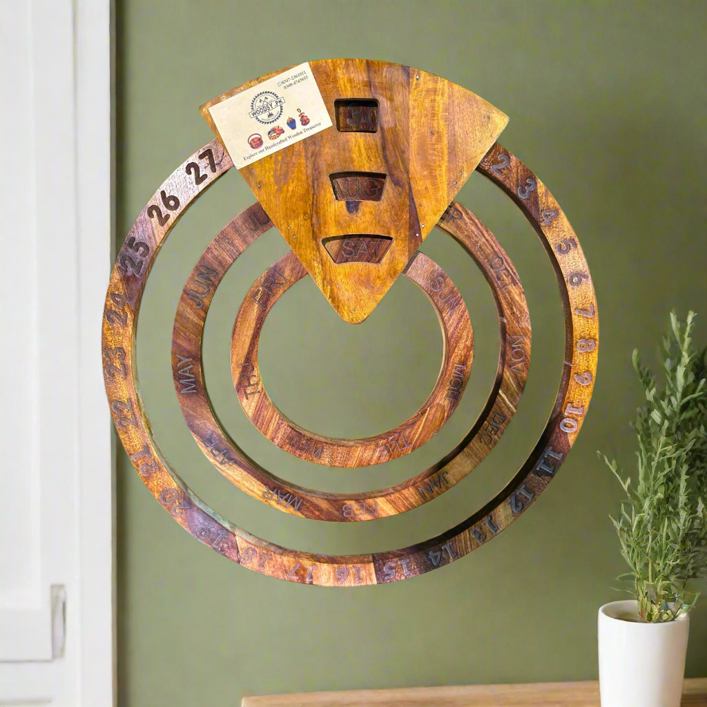 Wooden Handmade Calendar – Sheesham Wood | Rotating Day, Date & Month ...