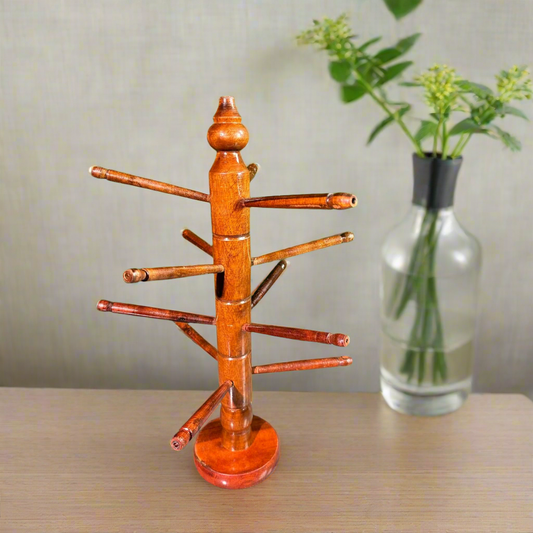 Premium Handcrafted Sheesham Wood Bangle Stand – 12 Rod Organizer