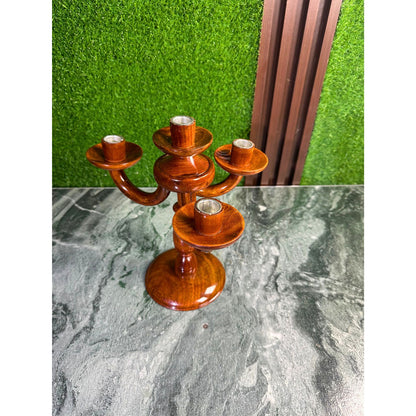 Sheesham Wood Candle Stand for 5 Candles – Handmade Wooden Candle Holder with Steel Inserts | Home & Dining Table Decor