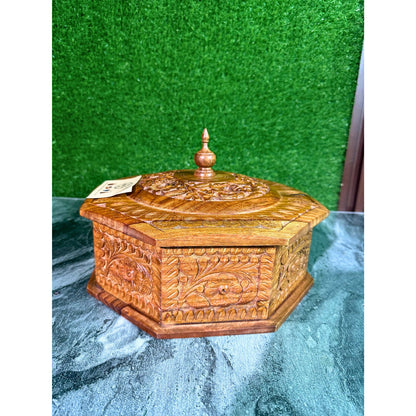 Handcrafted Wooden Hotpot – Octagon Shape with Intricate Hand-Carved Detailing (12x8")