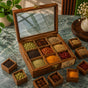 9 Portion Wooden spice Box with Spoon & Non-Breakable Glass Lid