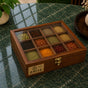 12 Portion Wooden Spice Box with Spoon & Non-Breakable Glass Lid
