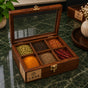 6 Portion Wooden Spice Box with Spoon & Non-Breakable Glass Lid