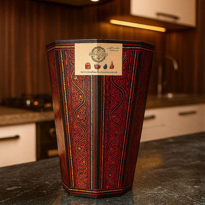 Handcrafted Wooden Dustbin – Red & Black Finish | Pure Sheesham Wood | 11” Height